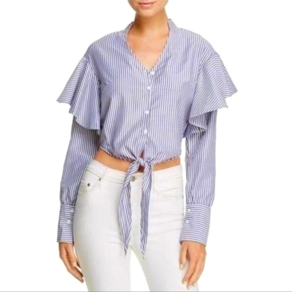 MLM LABEL Miller Striped Tie Front Ruffle Crop Top